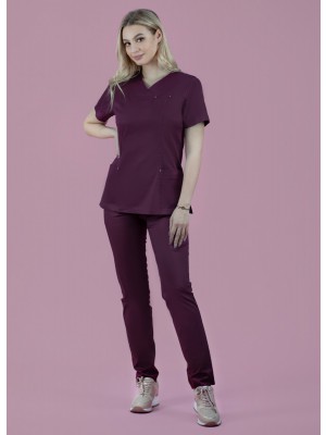Komplet medyczny scrubs bluza + spodnie 104H bordo roz 36