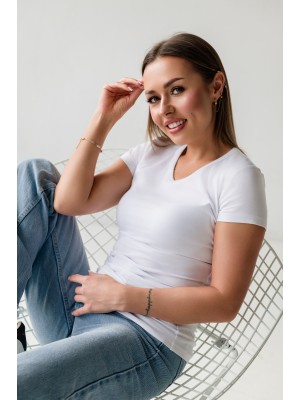 128-R V-neck biała Koszulka damska slim