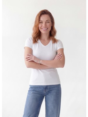 128-R Koszulka V-neck SLIM biała