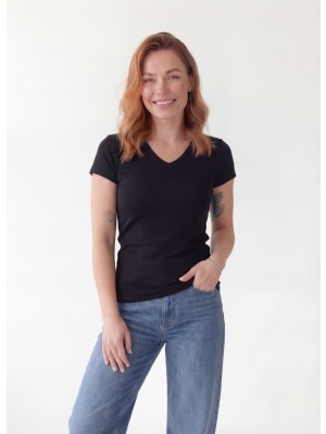 128-R Koszulka V-neck SLIM czarna