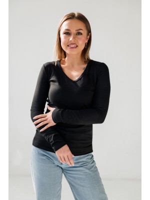 127-R V-neck czarna Koszulka damska slim