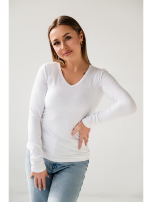 127-R V-neck biała Koszulka damska slim